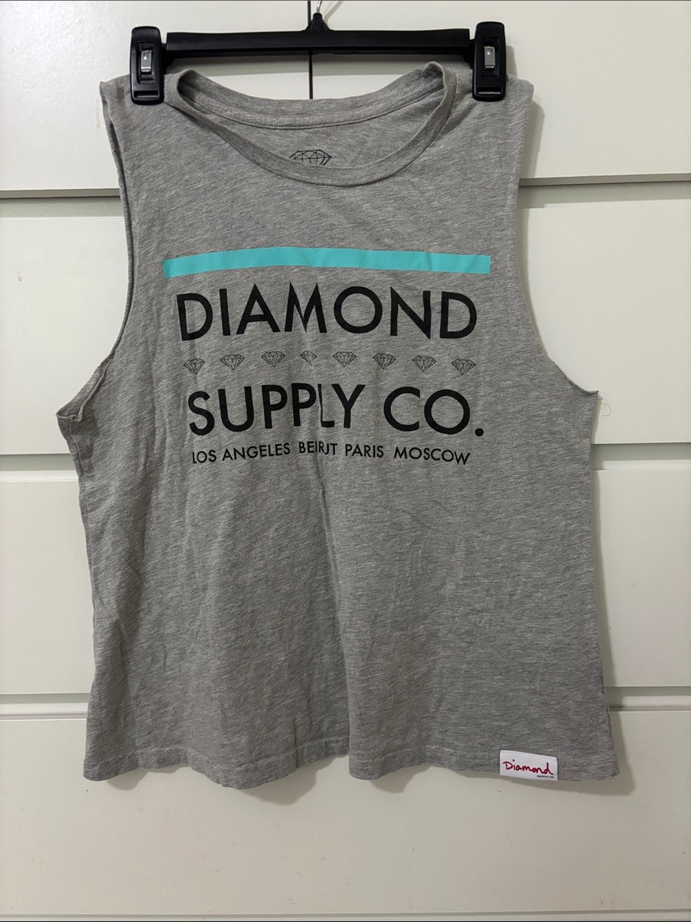 Diamond Supply Co. Gray Muscle Tee with Teal Accent